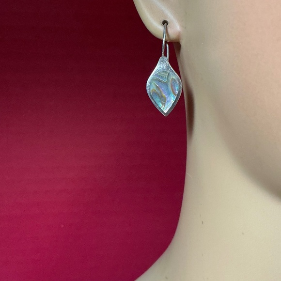 Sterling Silver Abalone Shell Drop Earrings. 1.25 inches long - Picture 2 of 7